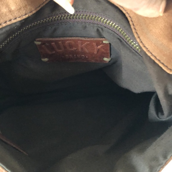 LUCKY BRAND Vintage cognac brown genuine lamb leather saddle bag crossbody. - Picture 9 of 13